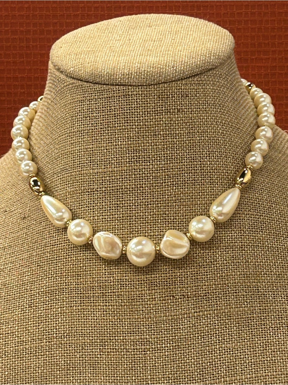 Faux pear necklace gold accents